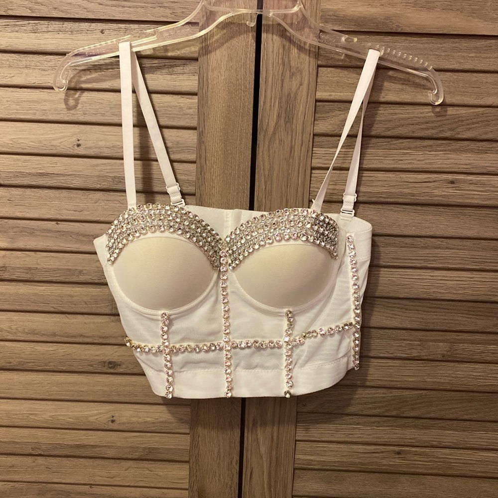 White Diamond Bustier Corset Crop Top